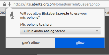 Captura de tela mostrando navegador pedindo permissões de uso de microfone